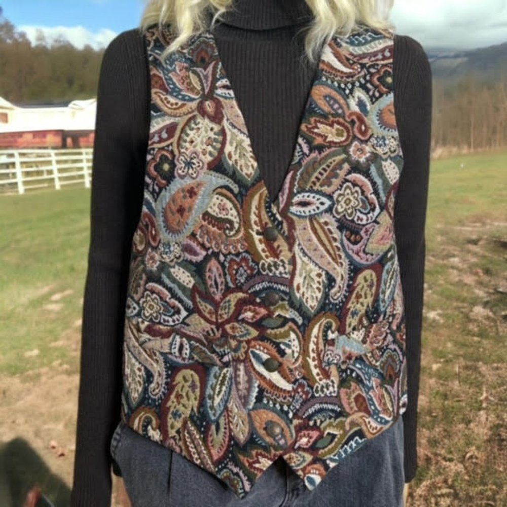 Vintage 90s Compagnie Internationale Express Tapestry Vest Embroidered Vest